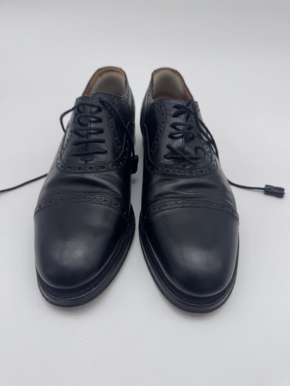 Gucci Black Leather Cap Toe Oxford Dress Shoes Made in Italy Men's 8.5
